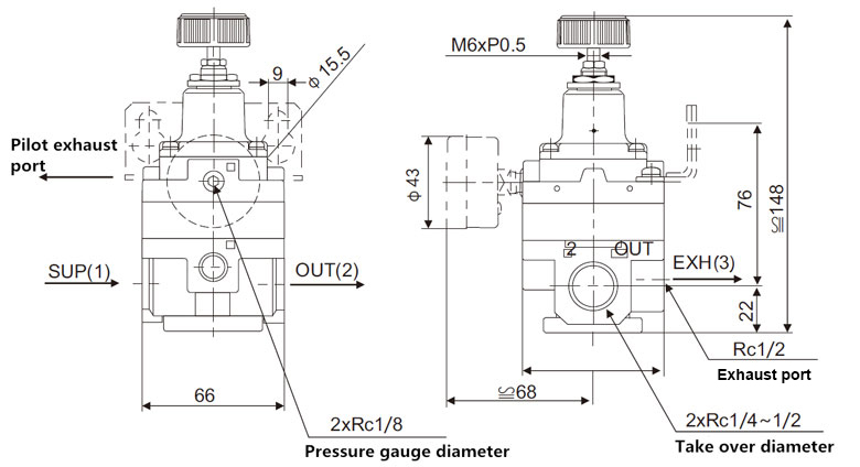 Air pressure regulator valve dimension