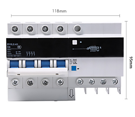 4 pole RCCB residual current circuit breaker dimension 118mm