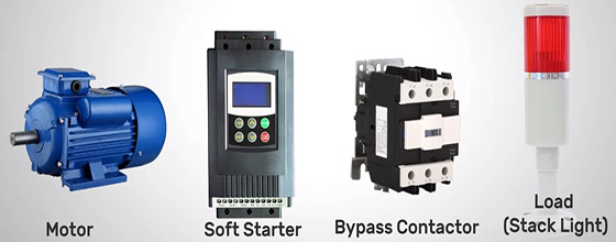 On delay soft start of motor components