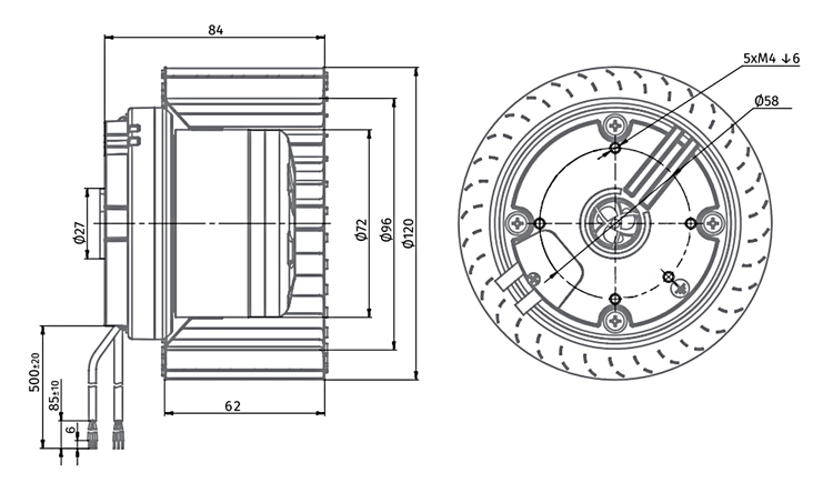 DC forward curved centrifugal fan dimension