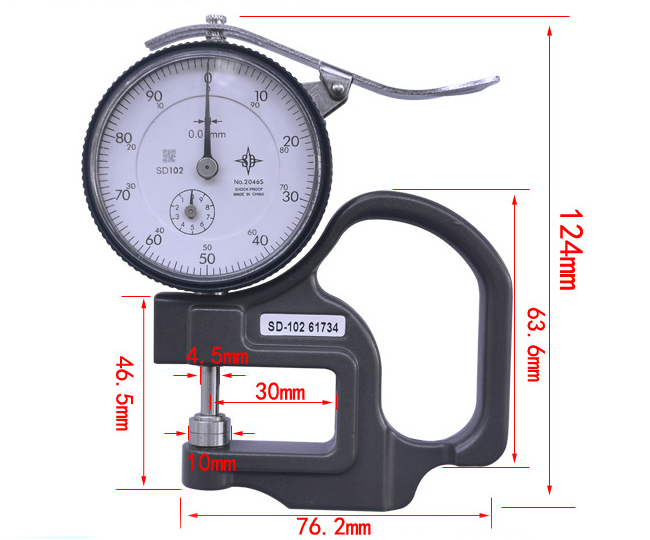 Dial thickness gauge for paper dimension