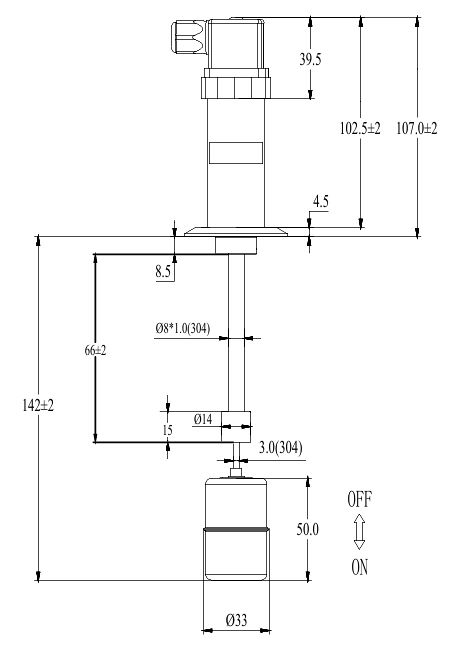 Dimension of magnetic float level sensor for alarm switch