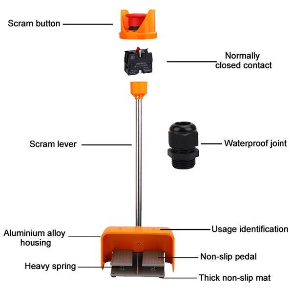 Double foot switch with emergency stop button details