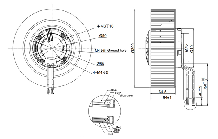 EC forward curved centrifugal fan dimension