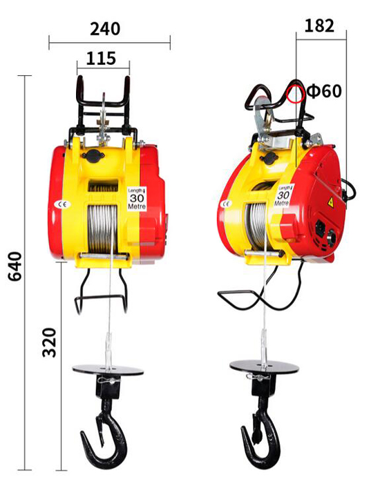 Electric wire rope hoist with remote control dimension