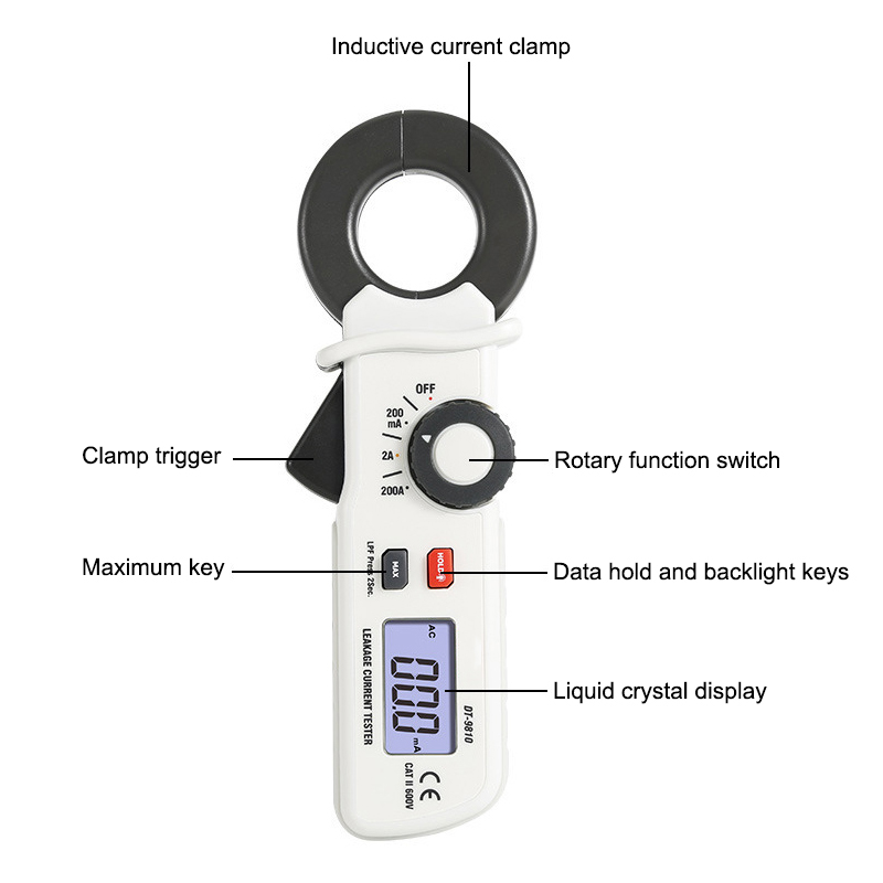 Leakage Current Clamp Meter with Measuring Range Details