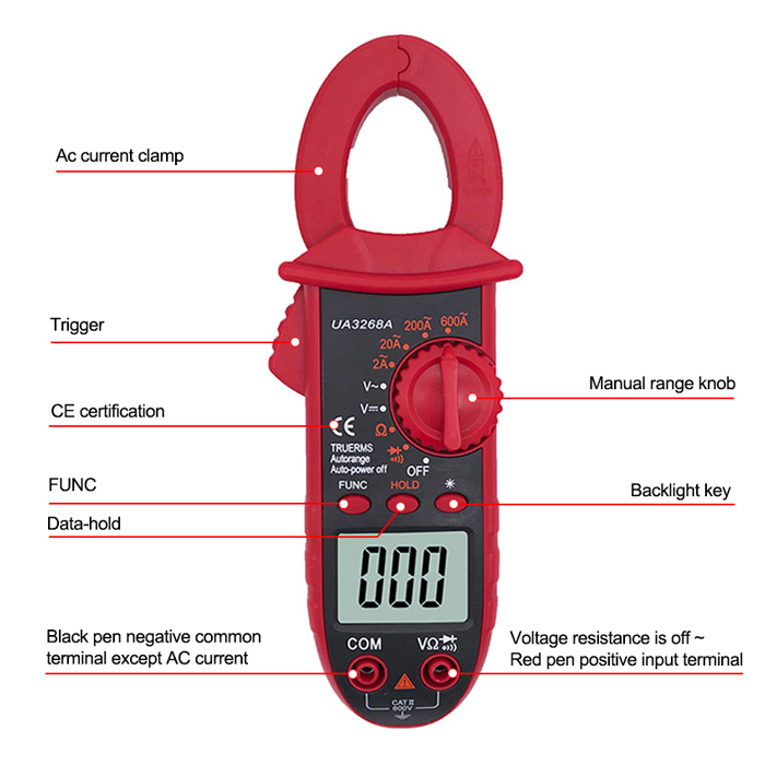 Mini Clamp Meter True RMS AC DC Current 600A Details