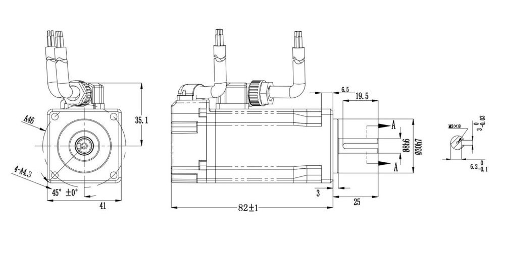 100 watt DC servo motor dimension