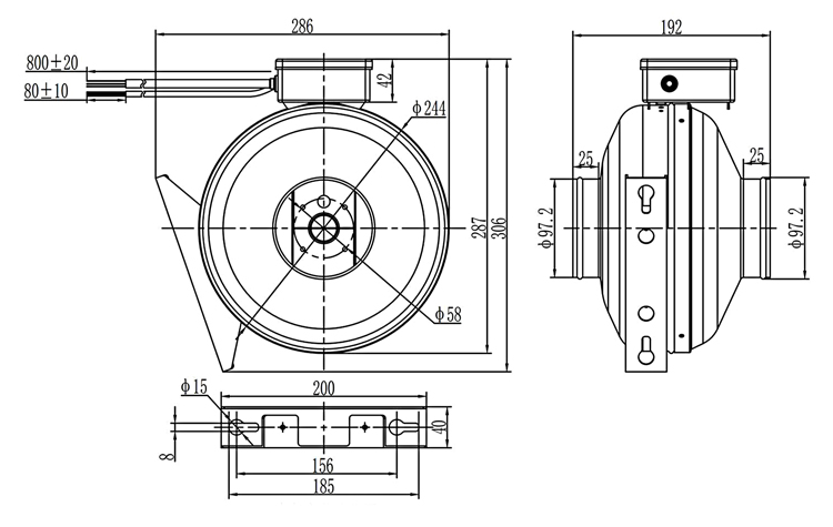 4 inch (100mm) inline centrifugal duct fan dimension