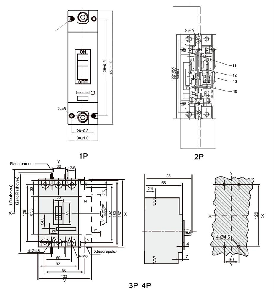 160A to 250A DC circuit breaker dimension