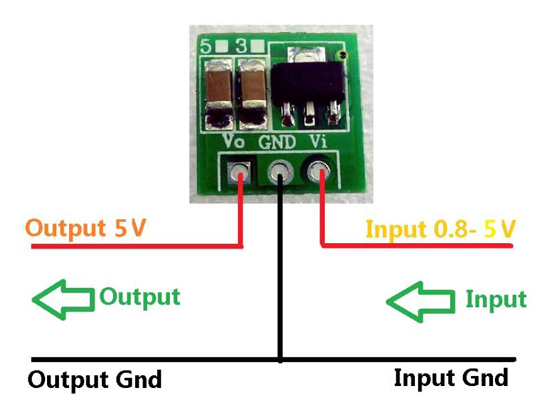 3.7V to 5V DC to DC converter module wiring