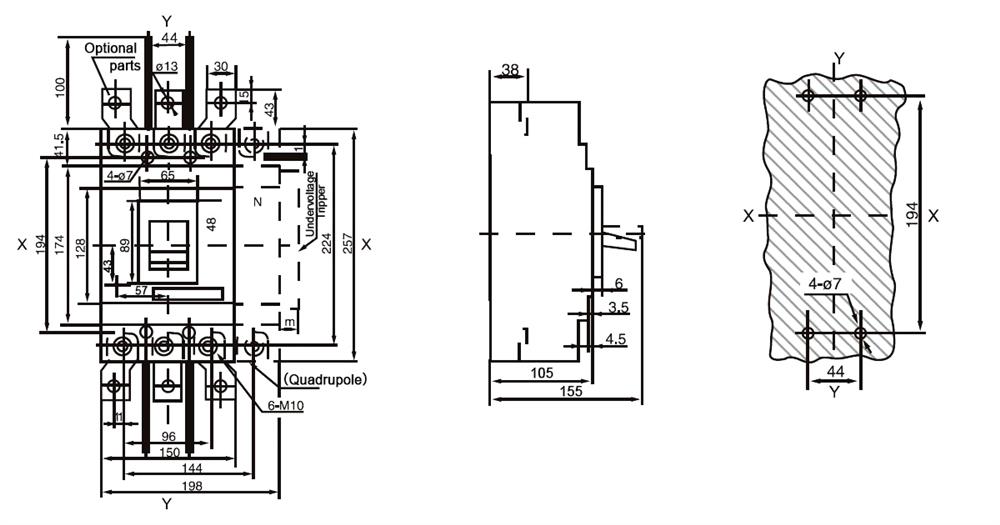 300A 3P/4P DC circuit breaker dimension