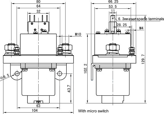 400A DC contactor micro installation dimension drawing