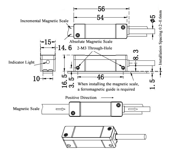 Absolute magnetic linear encoder dimension