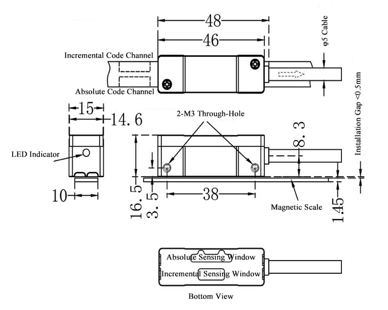 Absolute magnetic linear encoder dimension