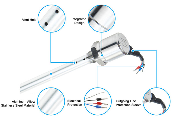 Capacitance level sensor for oil tank detail