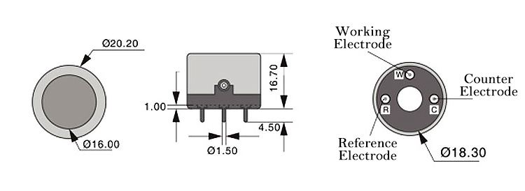 CH2O gas sensor dimension