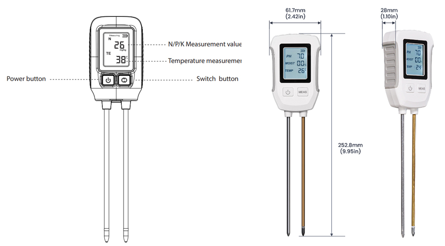 Digital ph meter for soil dimension