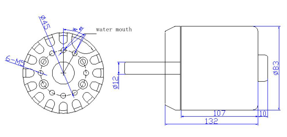 Dimensions of 8000w 200kv 14s water cooled brushless motor