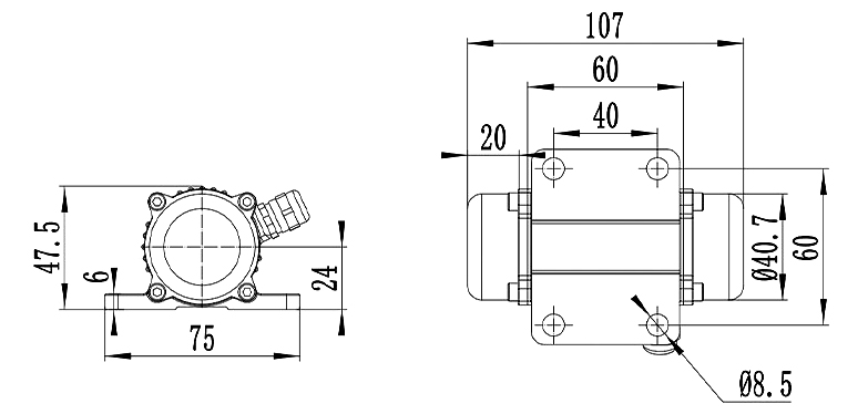 Dimensions of brushless vibration motor with controller