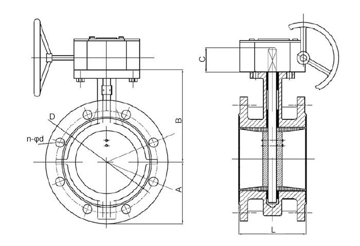 Double flange butterfly valve dimension