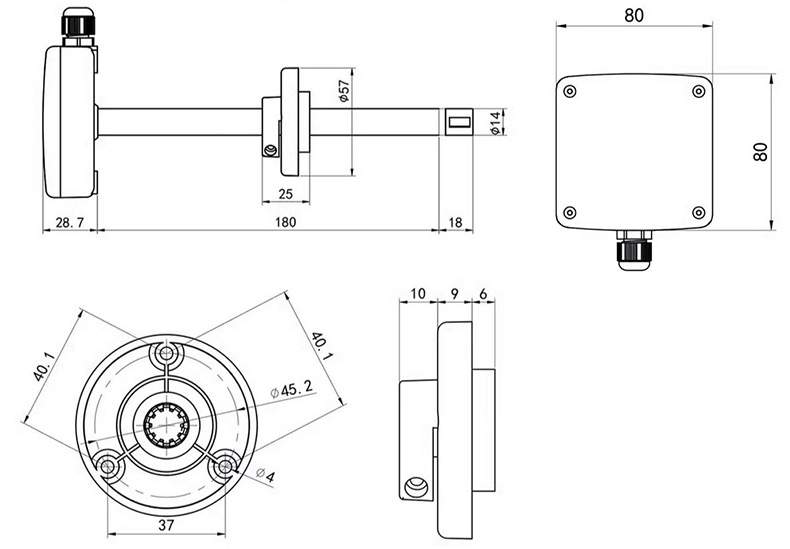 Duct air flow sensor dimension