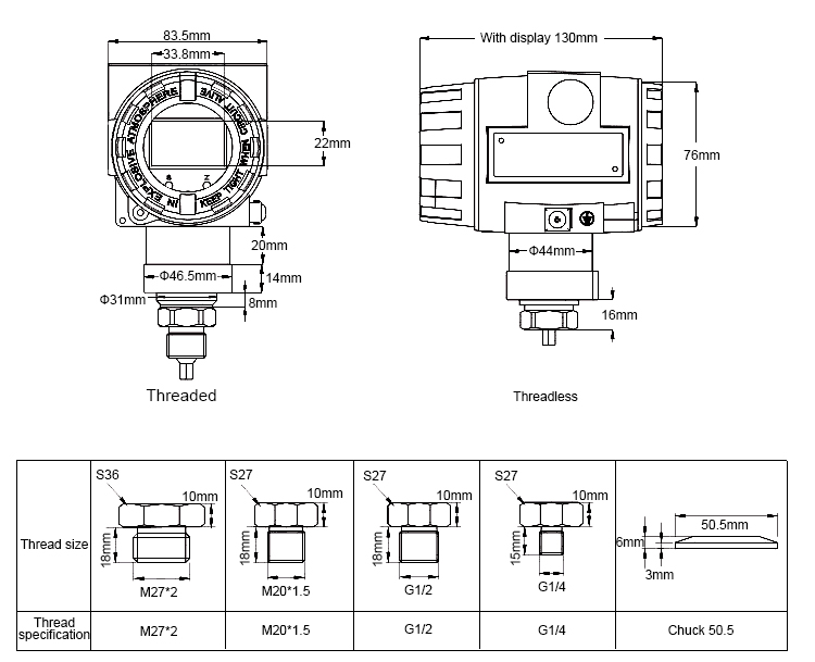 Explosion proof temperature sensor body size