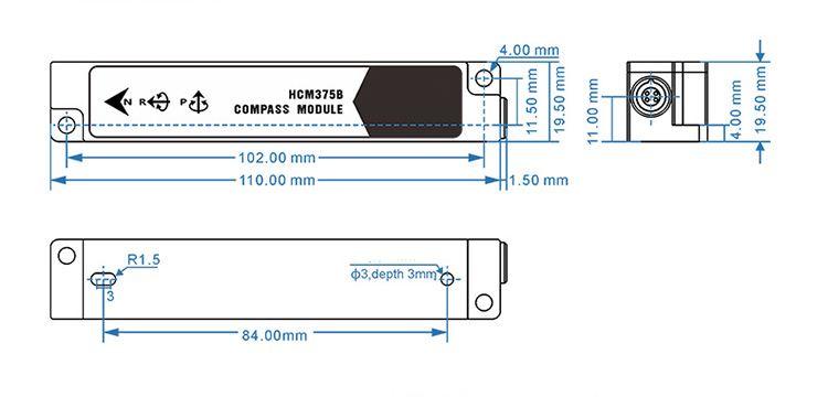 High accuracy electronic compass sensor dimension