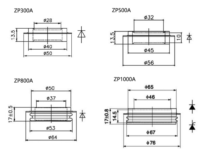 High power rectifier diode dimension