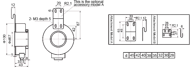 Hollow shaft incremental rotary encoder dimension