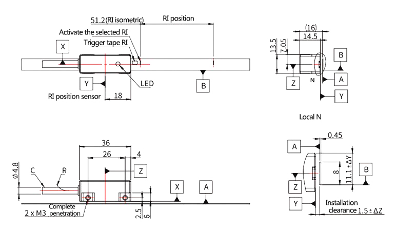 Incremental optical linear encoder abz dimension