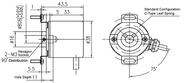 Incremental rotary encoder blind shaft dimension