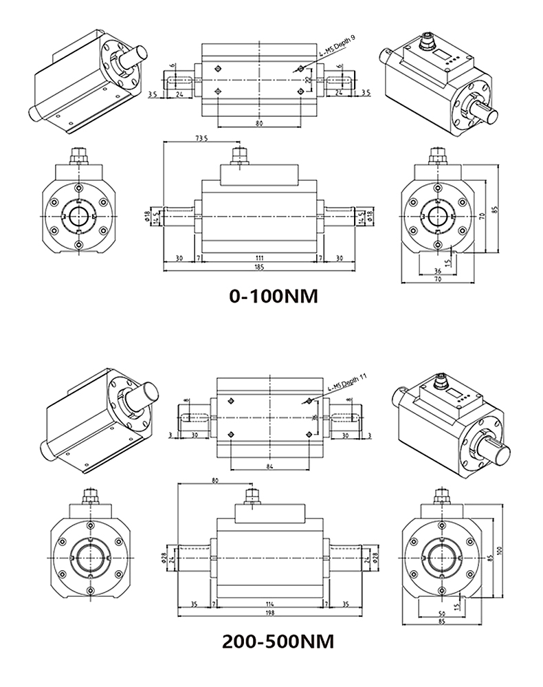 Dynamic torque transducer dimensions