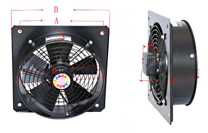 Plate mounted axial fan dimension