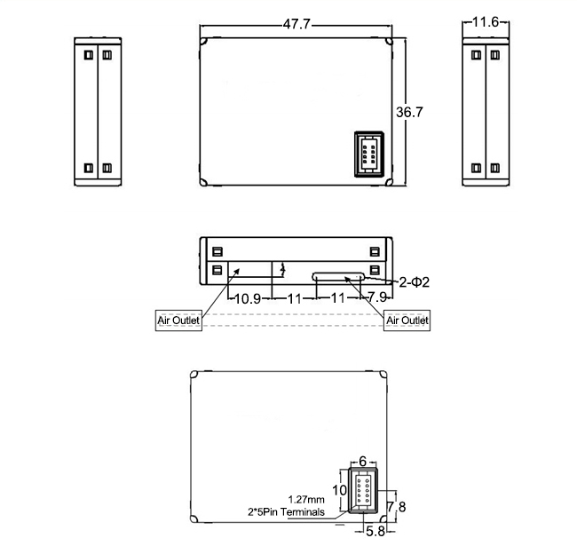 PM2.5 air quality sensor size