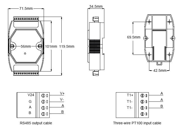 Pt100 to RS485 converter application