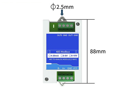 RS485 4-20mA 0-10V converter 2 channel size