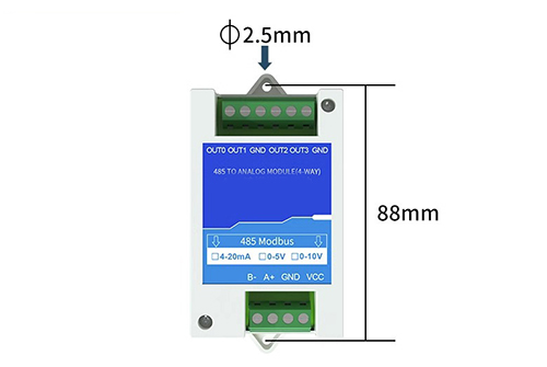 RS485 4-20mA 0-10V converter 4 channel size