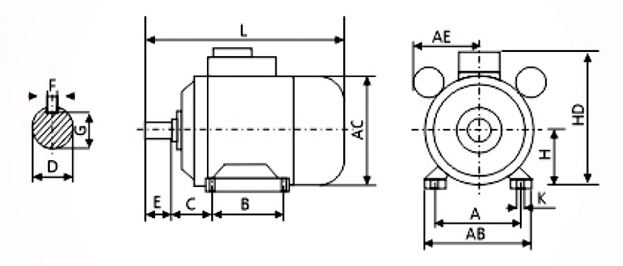 Single phase motor dimension