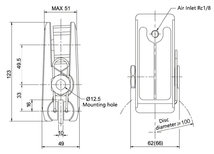 small pneumatic disk brake dimension