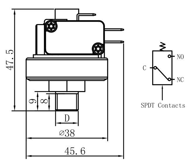 Steam pressure switch dimension