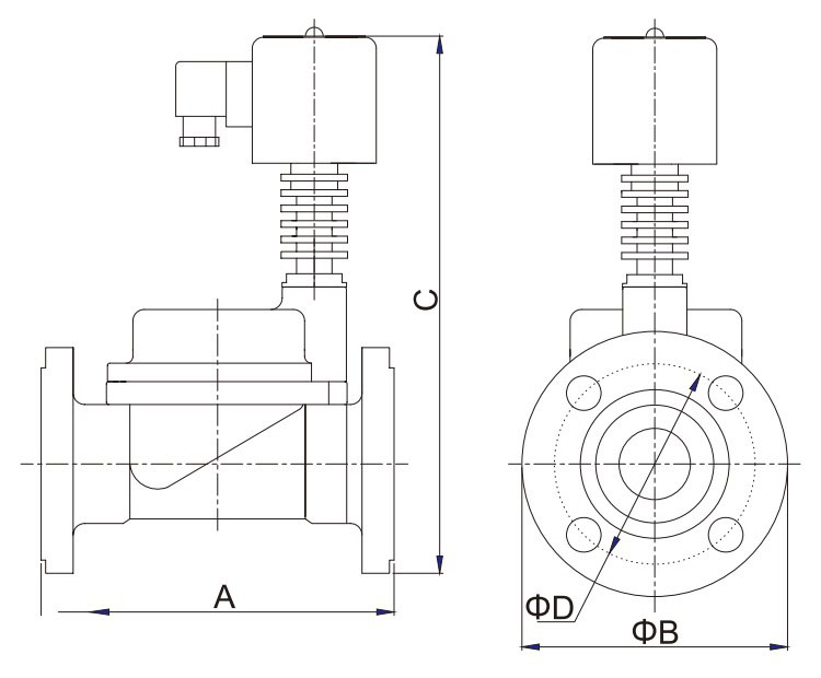 Steam solenoid valve flanged dimension