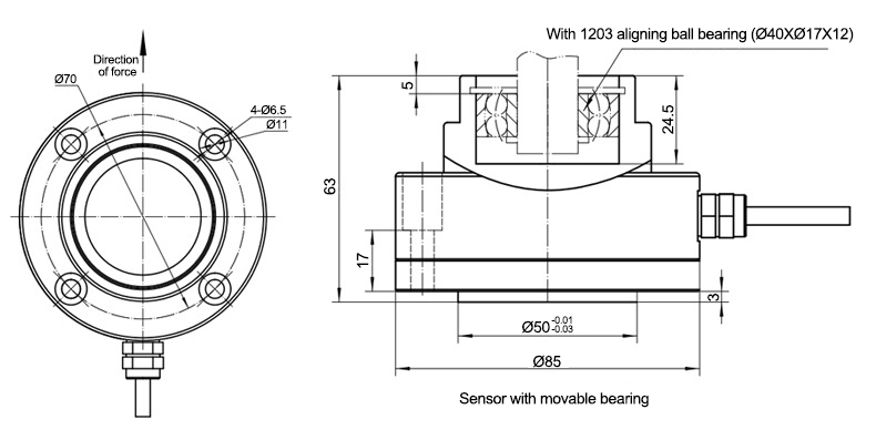 Tension force sensor size