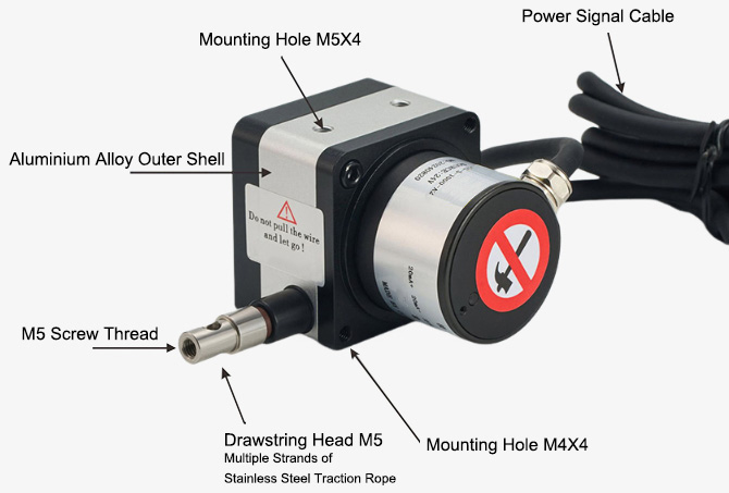 Waterproof draw-wire displacement sensor detail