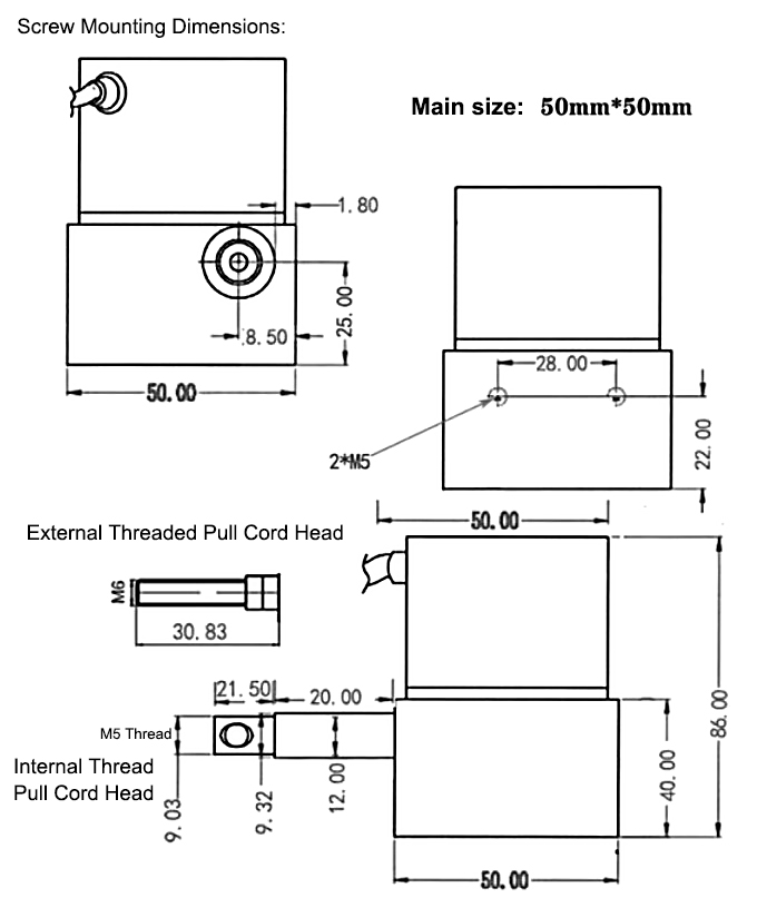 Waterproof draw-wire displacement sensor dimension