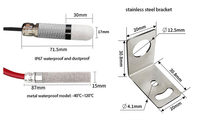 Waterproof temperature humidity sensor probe size