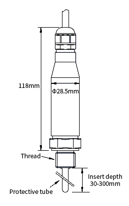 Waterproof temperature sensor no cold end size