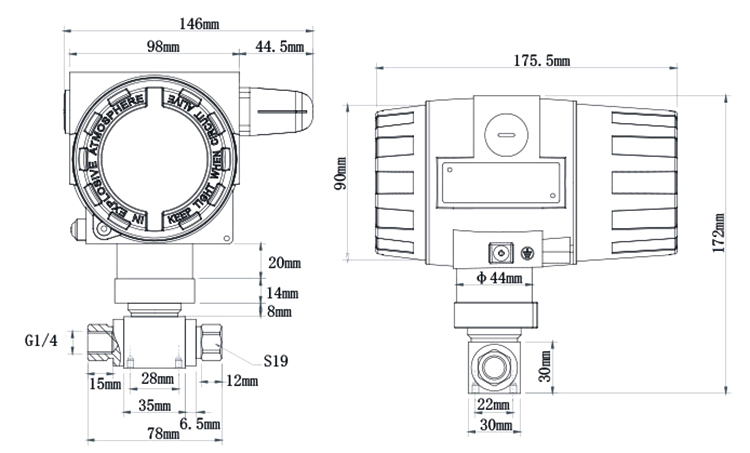 Wireless differential pressure transmitter dimension