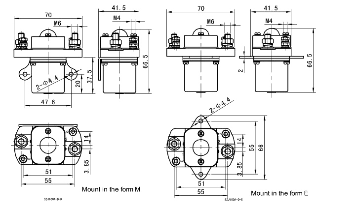100A DC contactor installation dimension drawing