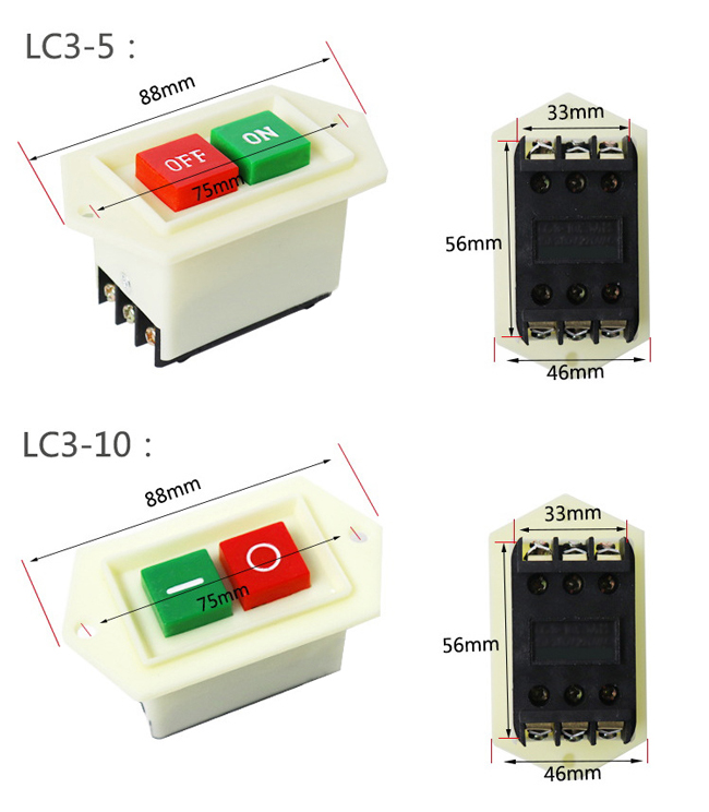 Start stop push button switch dimension